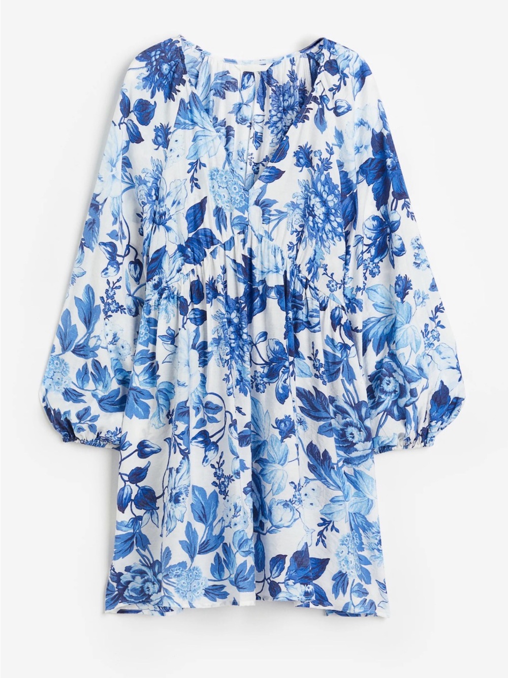 H&M Blue Floral A-line long sleeve dress
